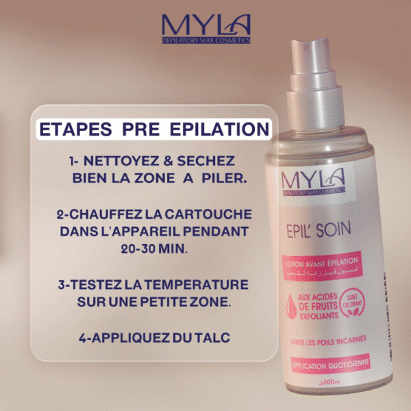 MYLA EPIL SOIN 100ML  LOTION AVANT EPILATION AUX ACIDES DE FRUITS EXFOLIANTS – Image 2