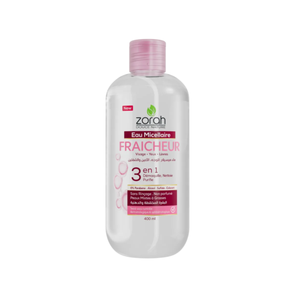 ZORAH EAU MICELLAIRE FRAICHEUR 3EN1 PEAUX MIXTE A GRASSE 400ML