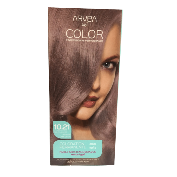 ARVEA COLORATION A FAIBLE TAUX D'AMMONIAUE 10.21 BLOND PLATAINE VIOLET CENDRE