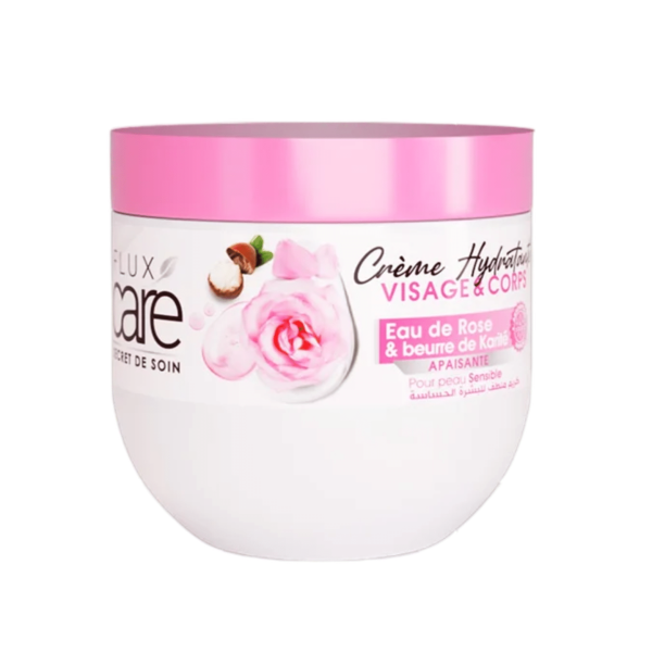 FLUX CARE CREME HYDRATANTE VISAGE ET CORPS 370ML EAU DE ROSE ET BEURRE DE KARITE