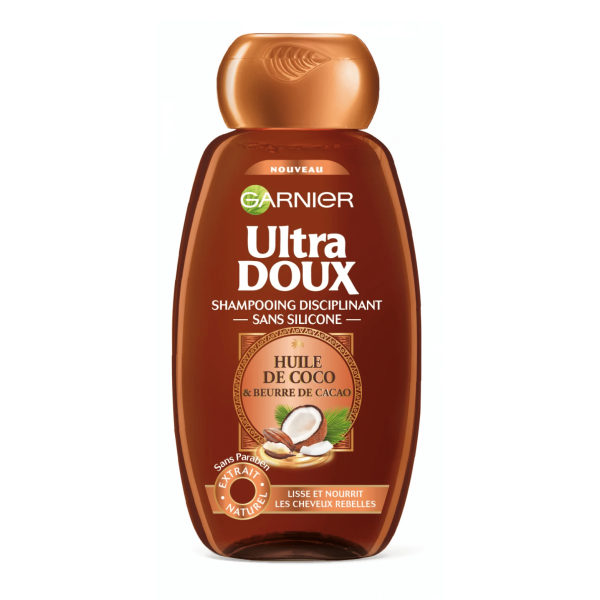 ULTRA DOUX SHP 300ML HUILE DE COCO ET BEURRE DE CACAO POUR CHEVEUX FRISES REBELLES